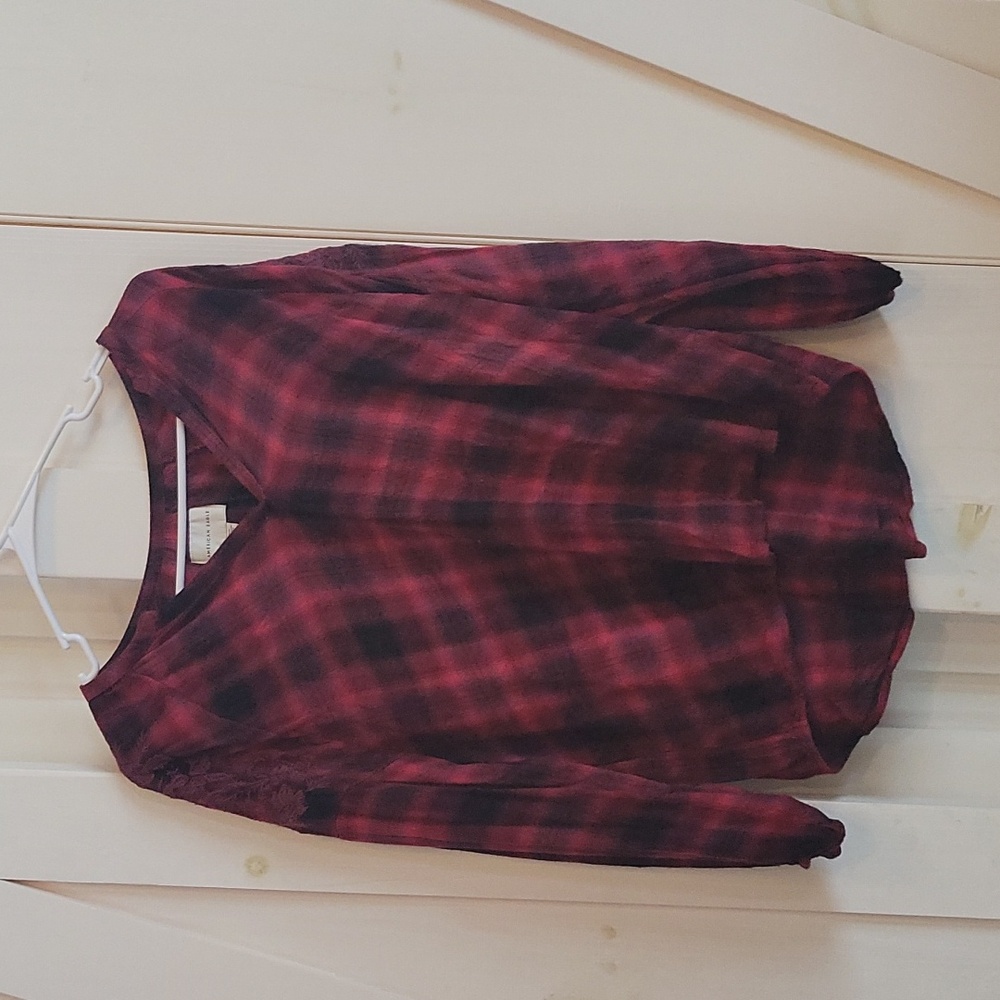 Flannel Embroidered Shoulder Top